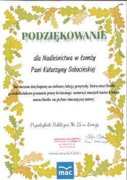 2021 Podziękowanie PP nr 15 w Łomży