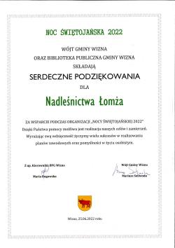 Podziękowanie za udział w Nocy Świętojańskiej - Gmina Wizna